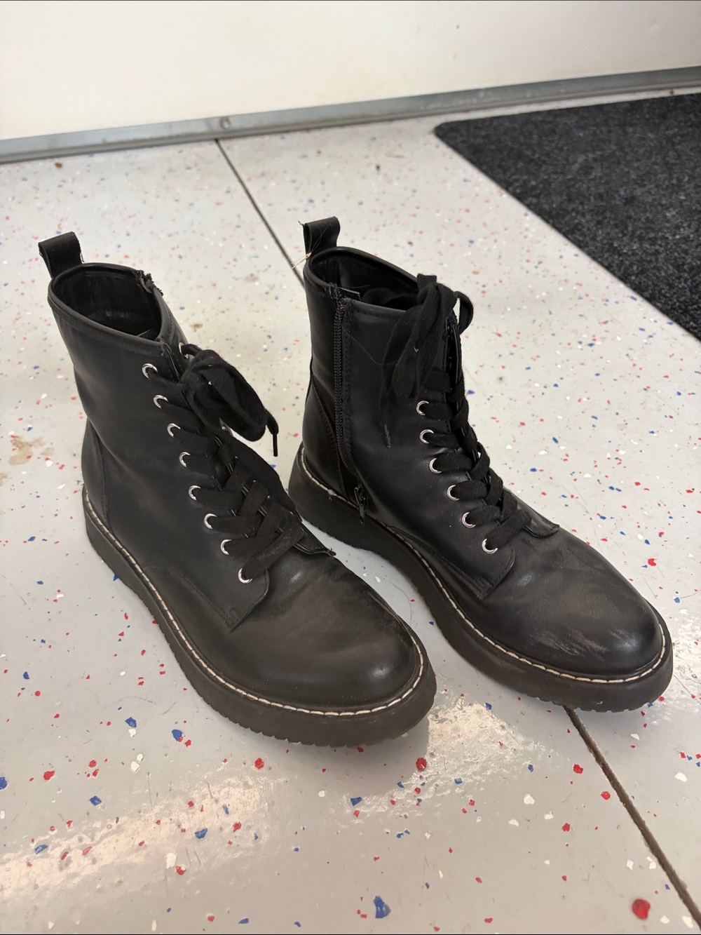 Madden Girl Black Lace-Up Side-Zip Combat Boots